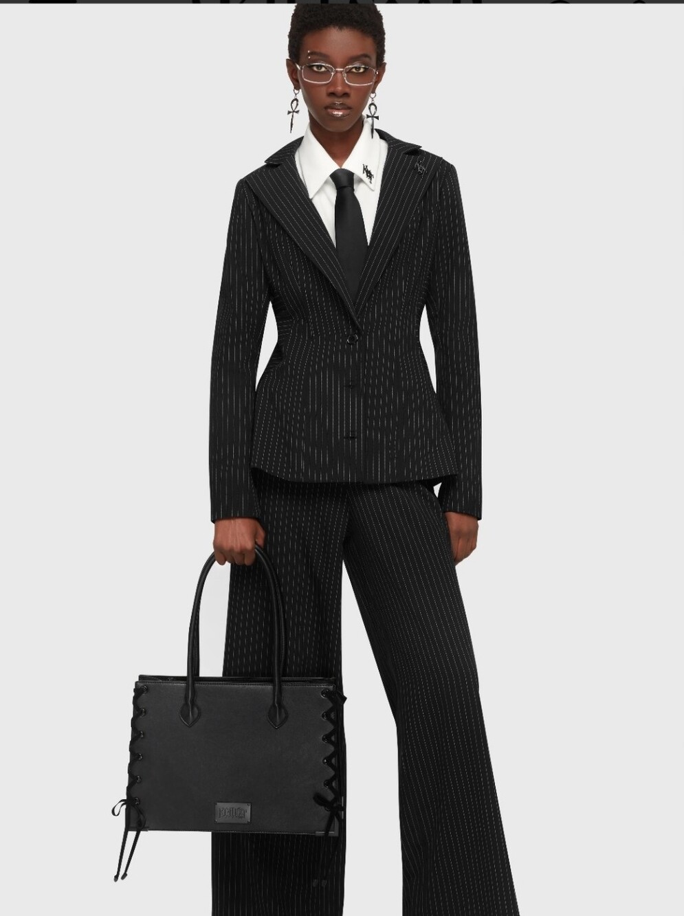 Killstar Black Pinstripe Blazer with Peak Lapel - Picture 4 of 7